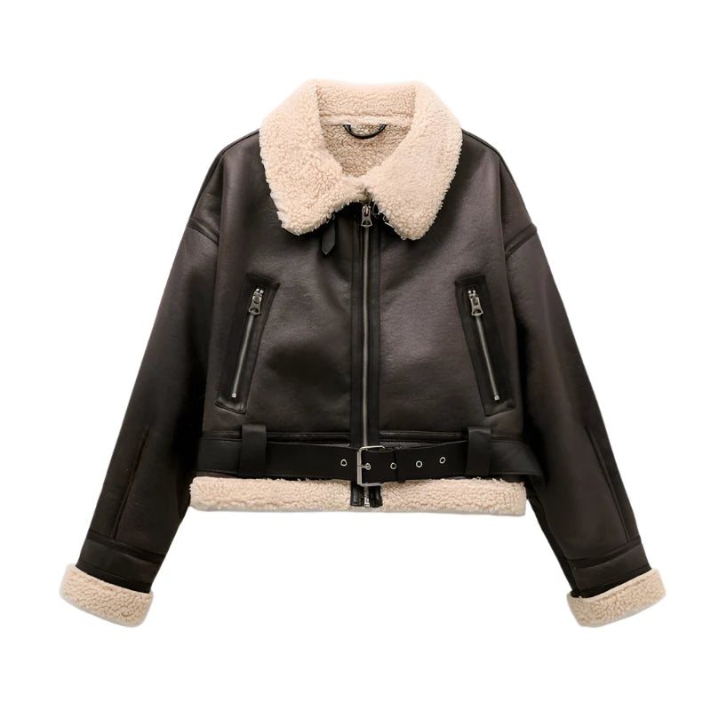 PU Leather Jackets Faux Fur Lining