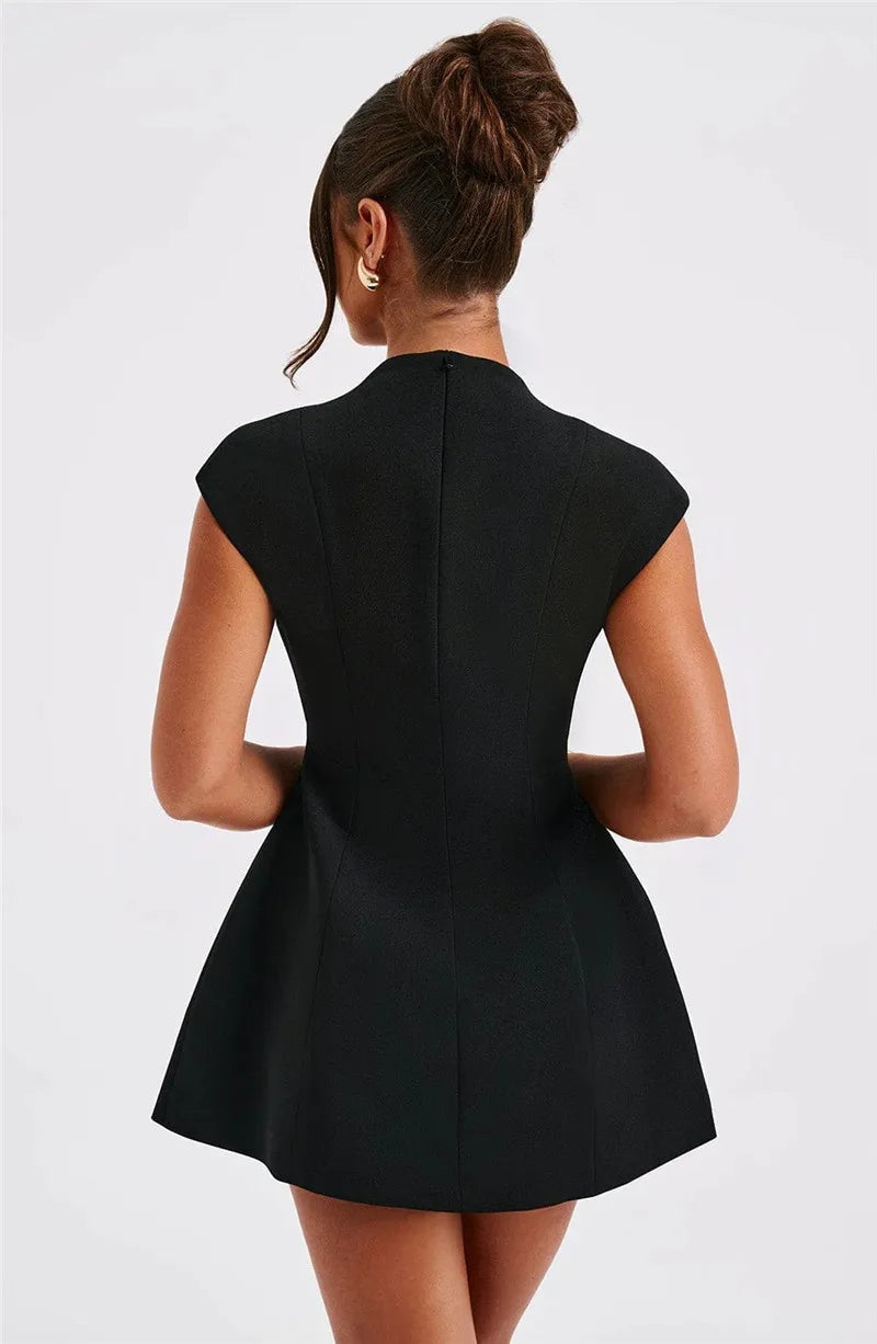Black Deep V Sleeveless Mini Dress