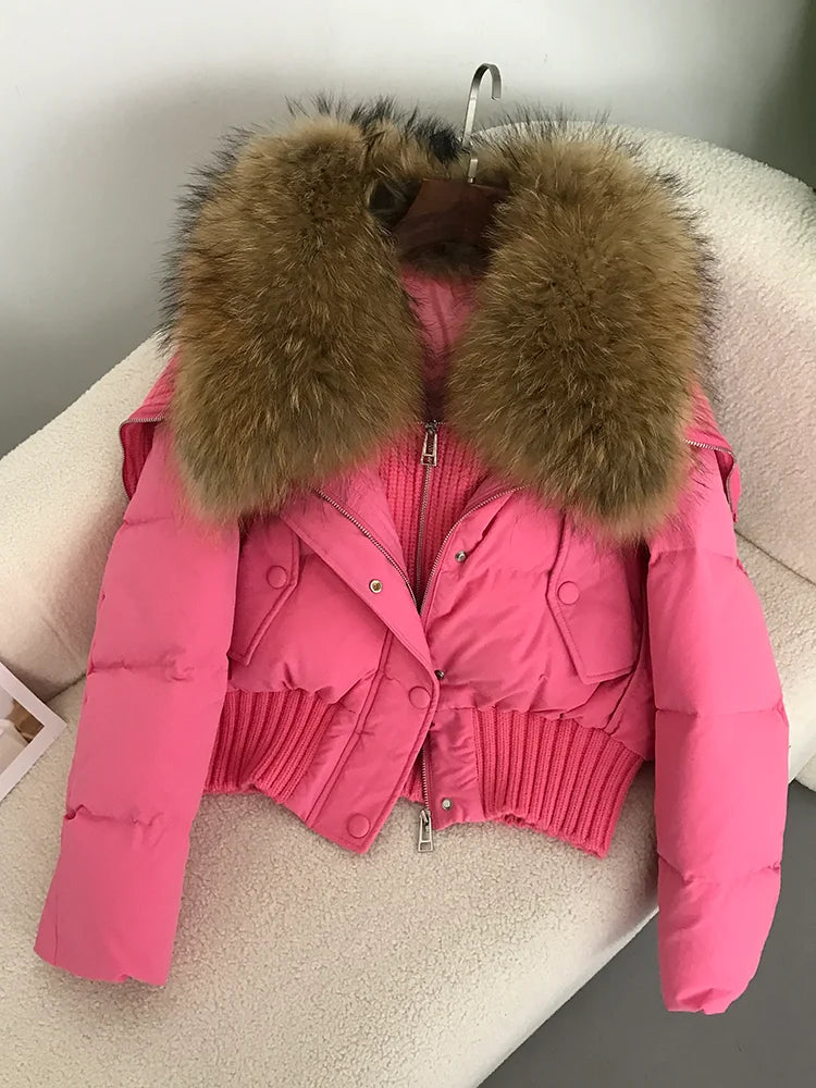 Real Fur Collar Duck Down Short Jackets