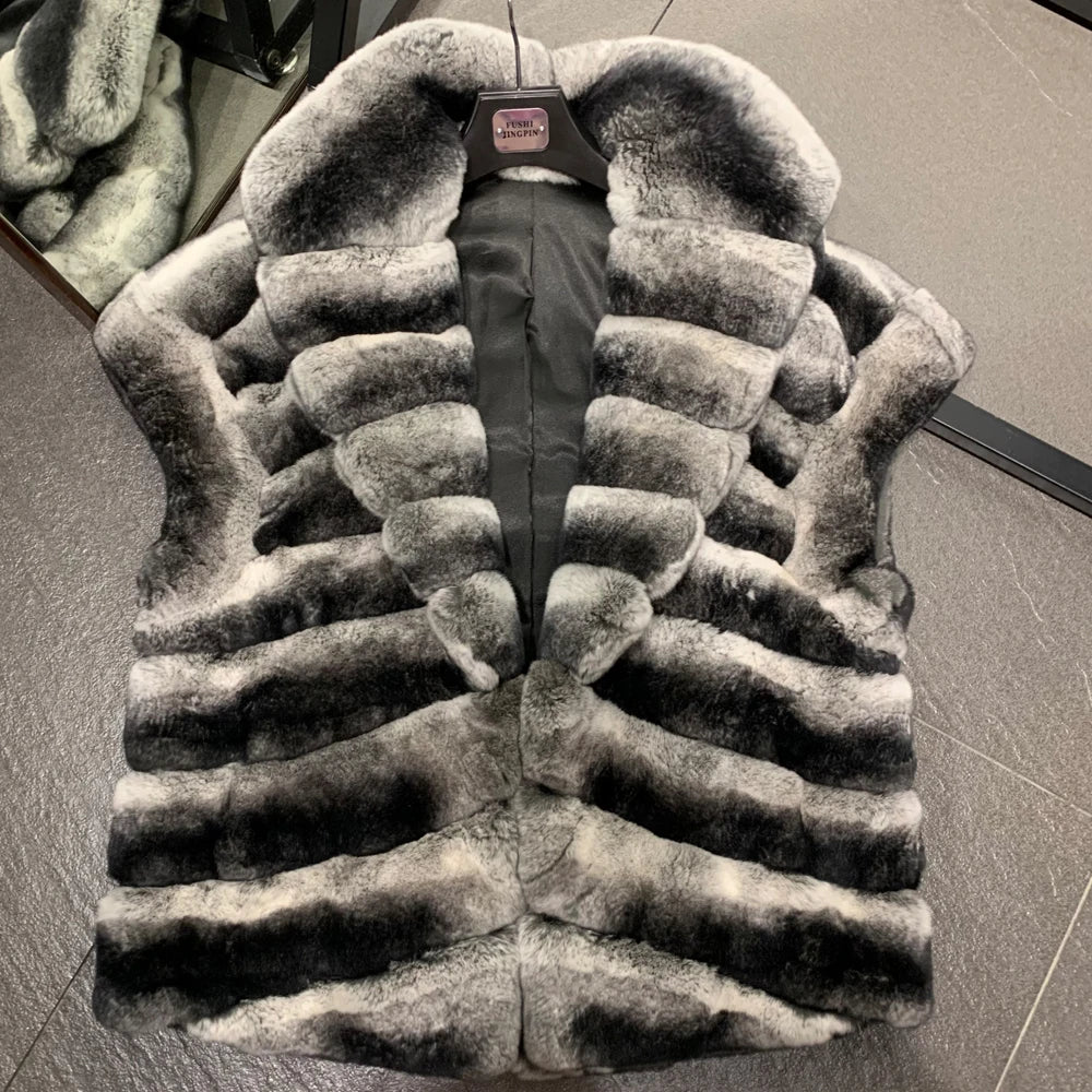 Chinchilla Style Real Rex Rabbit Fur Vest
