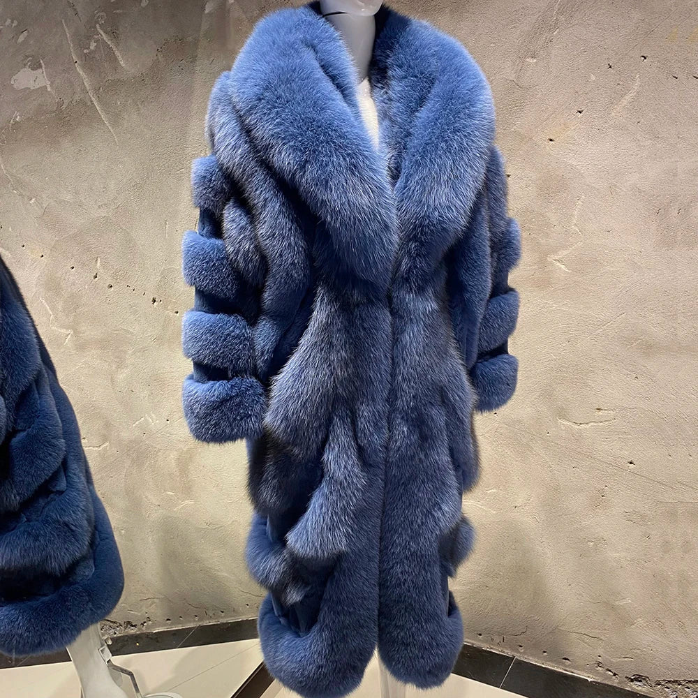 Luxury Pattern Long Real Fur Coats