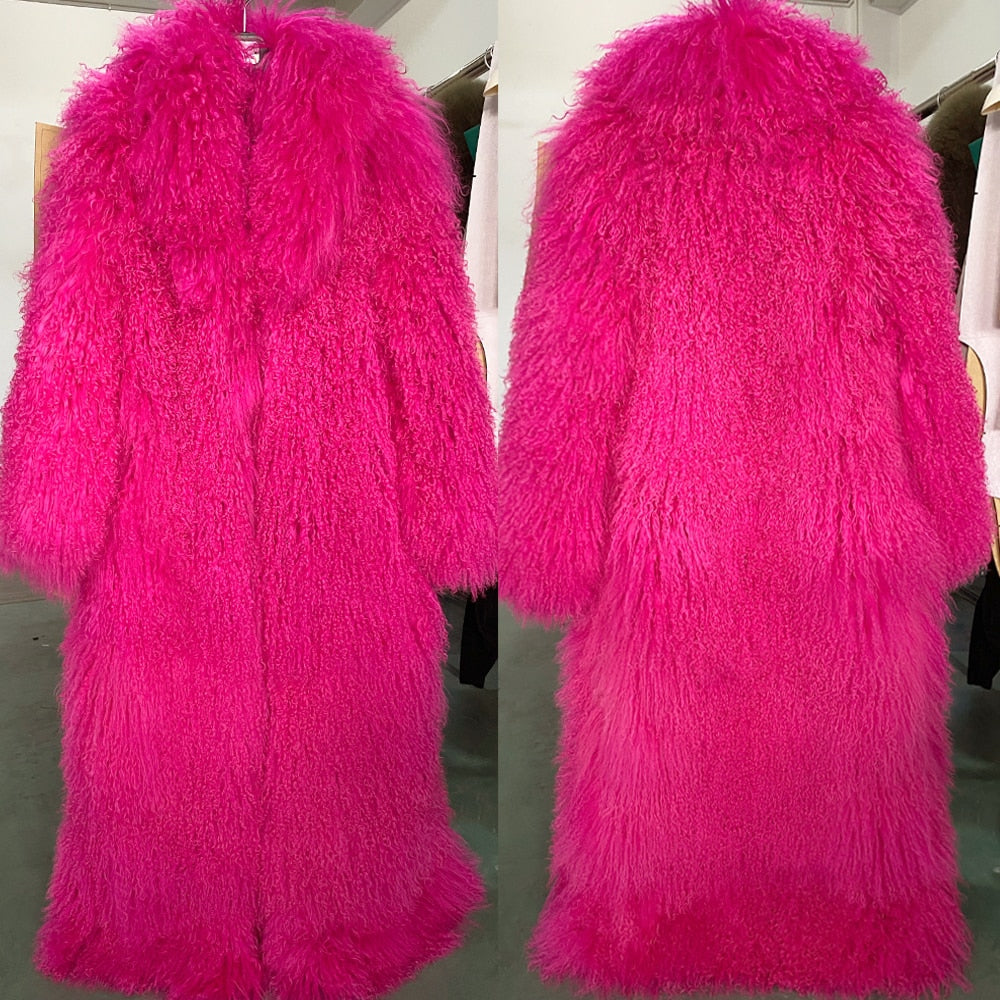 Real Mongolian Wool Fur Floor Length Coats