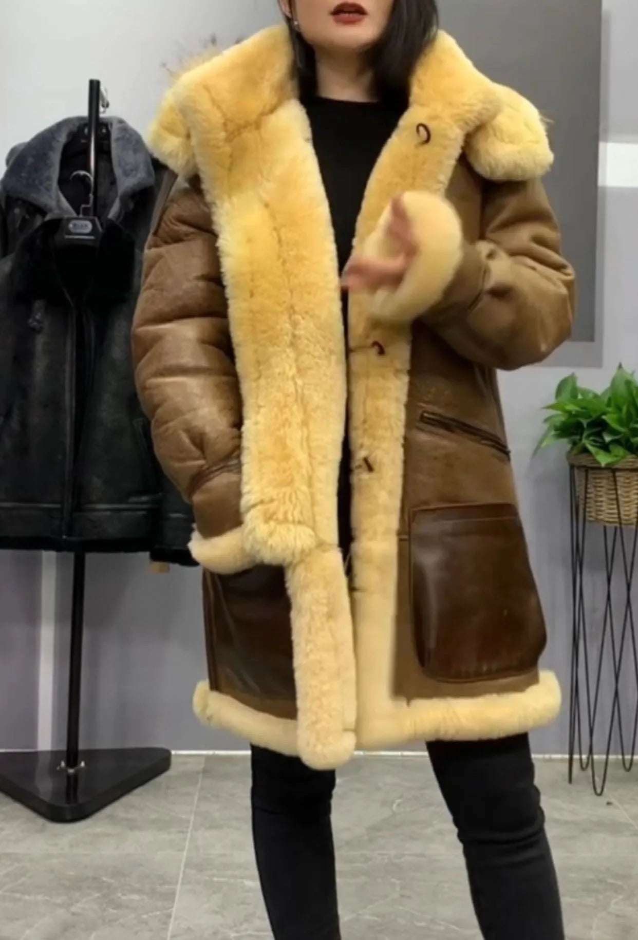 Genuine Leather Real Shearling Long Fur Coats