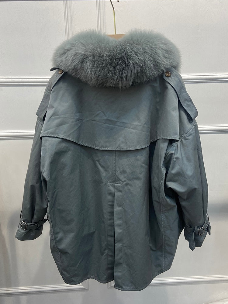 Real Fur Collar & Rabbit Fur Lining Oversize Coats