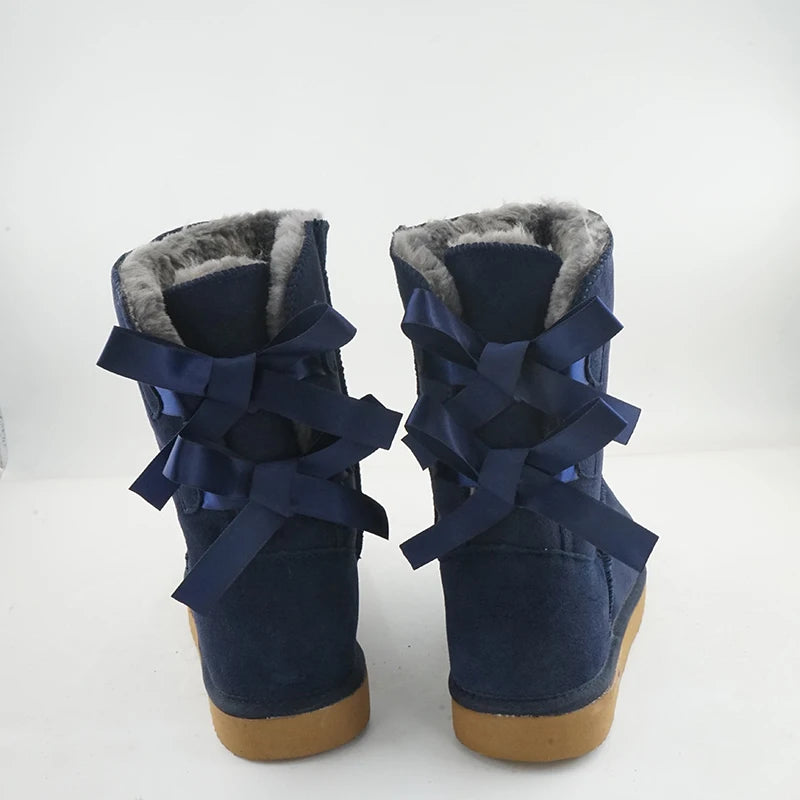 Genuine Leather Snow Boots Two Back Bow