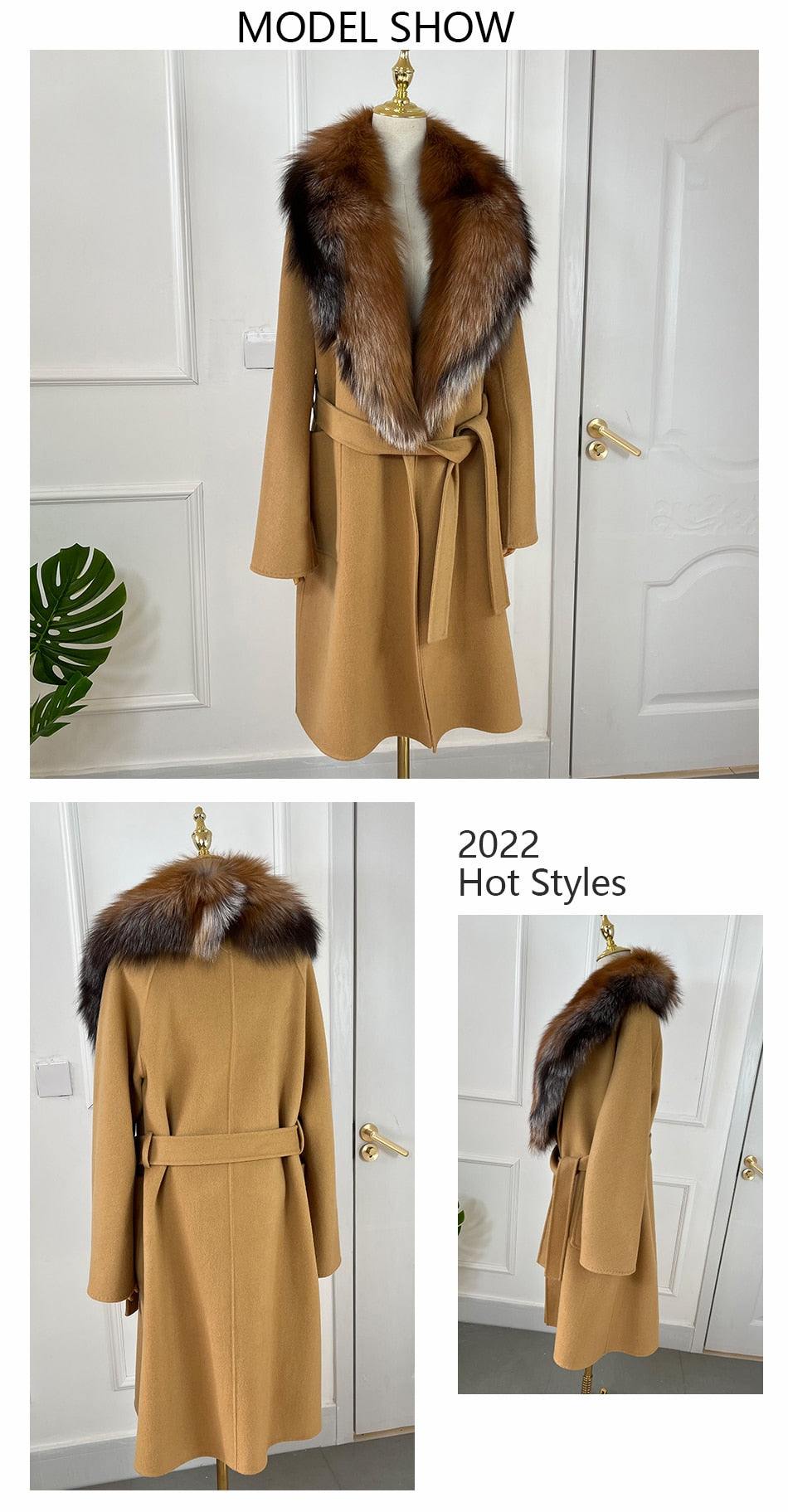 Long Cashmere Big Real Fur Collar