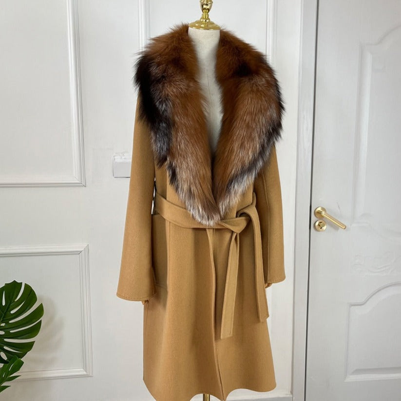 Long Cashmere Big Real Fur Collar