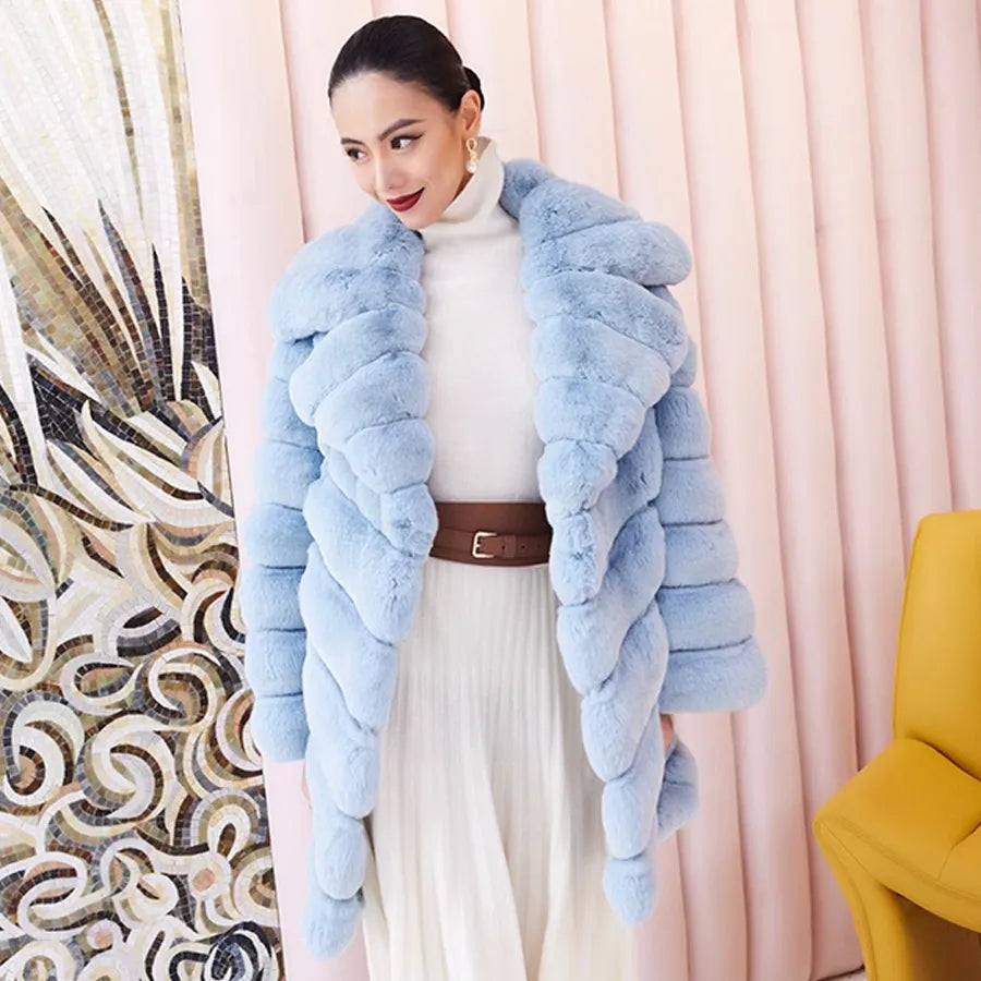 Cotton Candy Real Fur Coats Mid Length