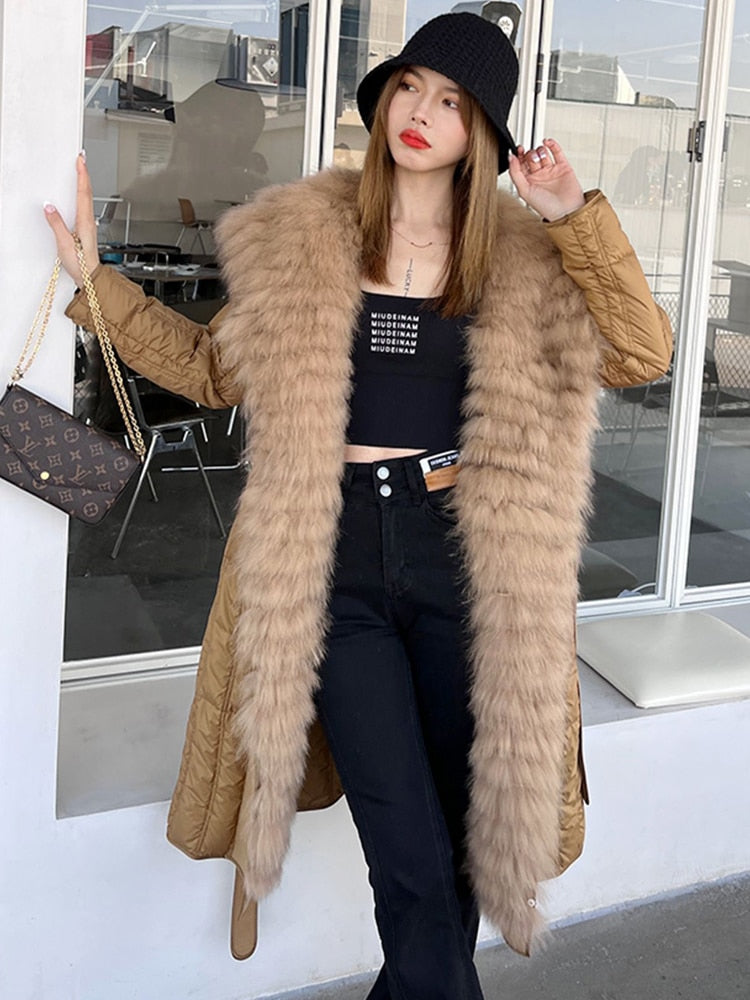 Real Fur Big Collar Goose Down Puffer Trench Coats