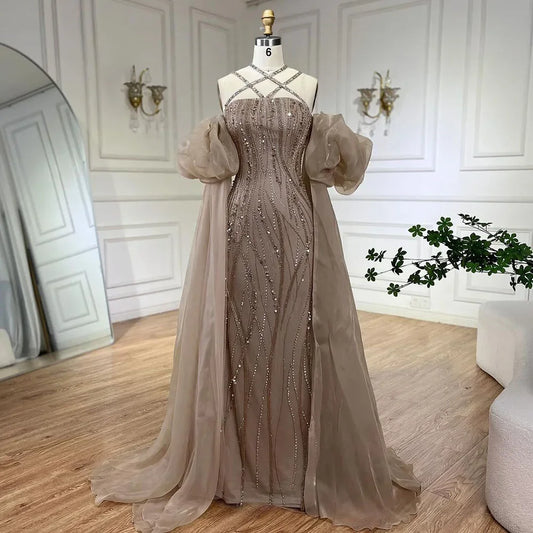 Mermaid Puff Sleeve Cape Evening Dresses