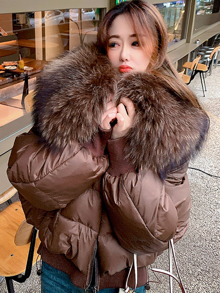 Real Fur Loose Duck Down Puffer Coats