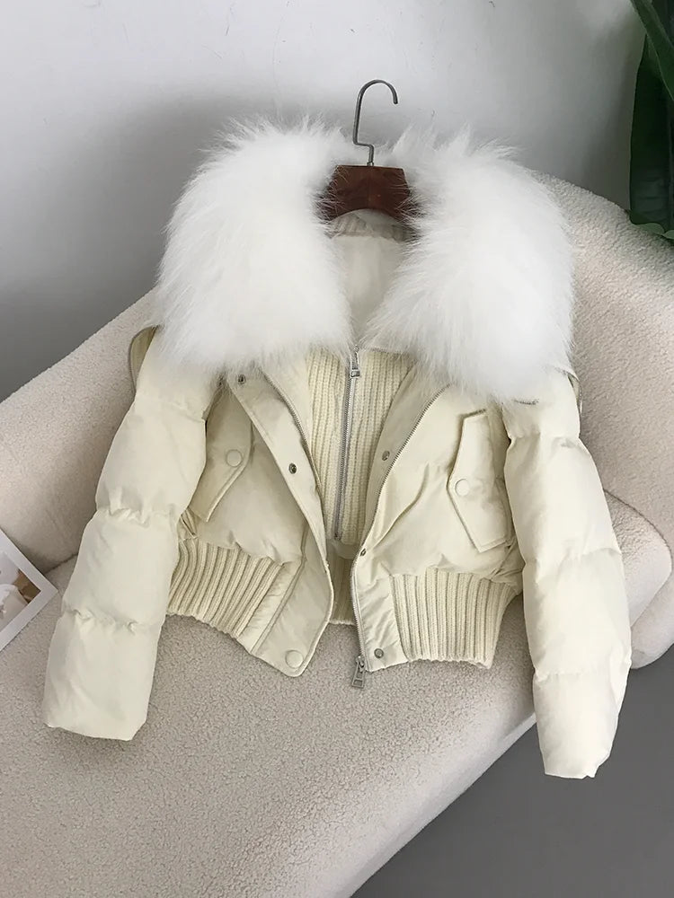 Real Fur Collar Duck Down Short Jackets