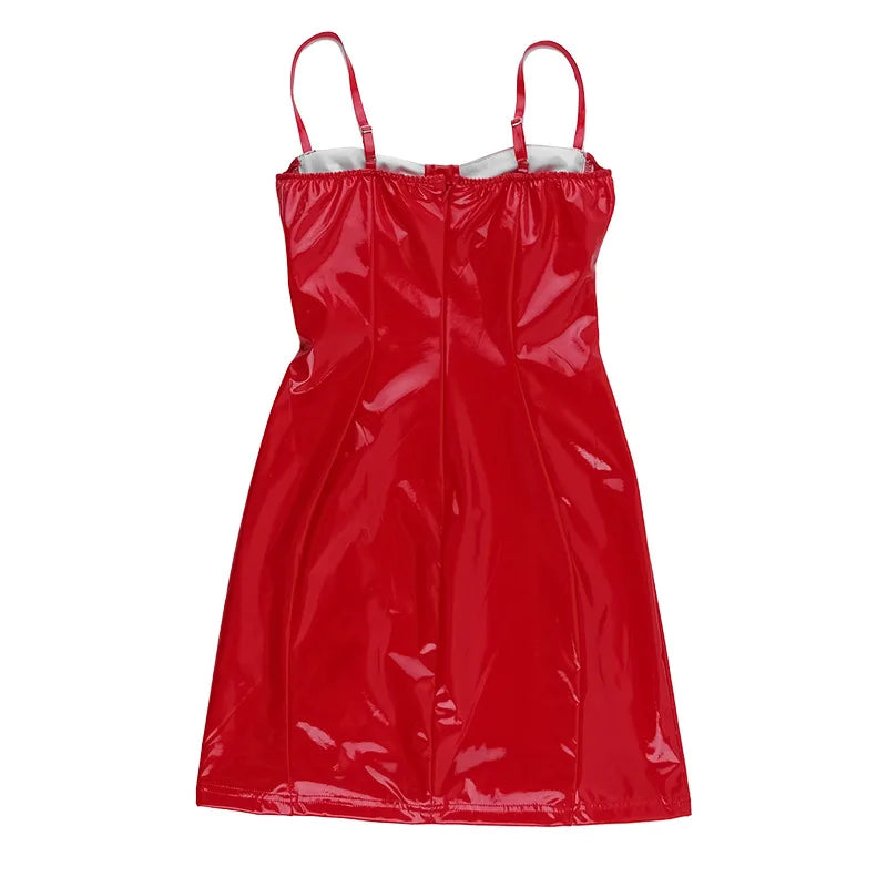 PU Leather Spaghetti Strap Backless Mini Dresses