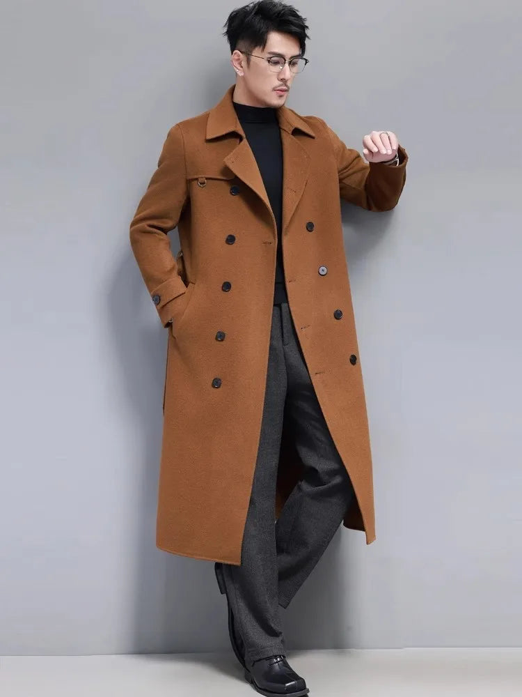 Double Faced Wool Blends Long Trench Coats