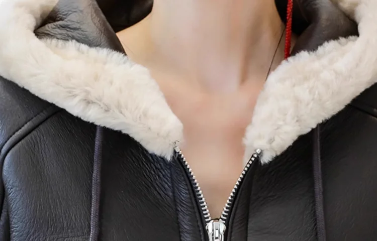 Genuine Leather Coats Hooded Real Shearling Fur