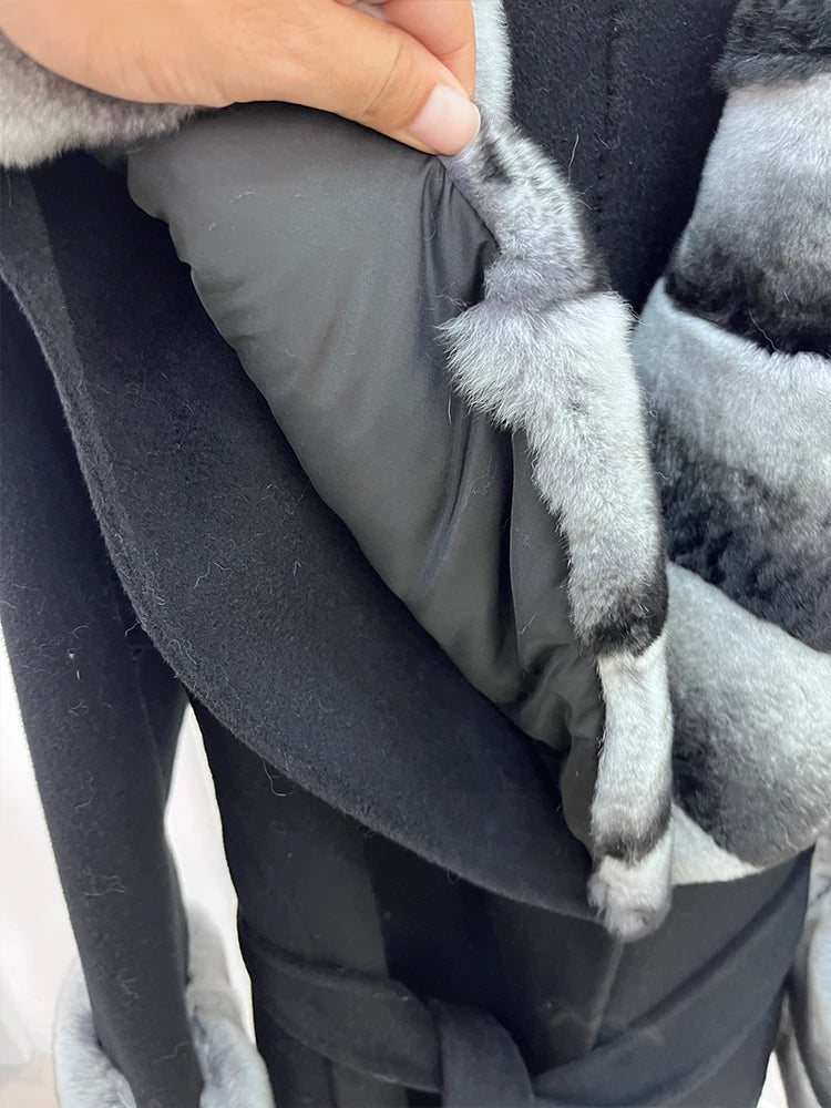 Long Cashmere Wool Coats Real Fur Collar & Cuffs
