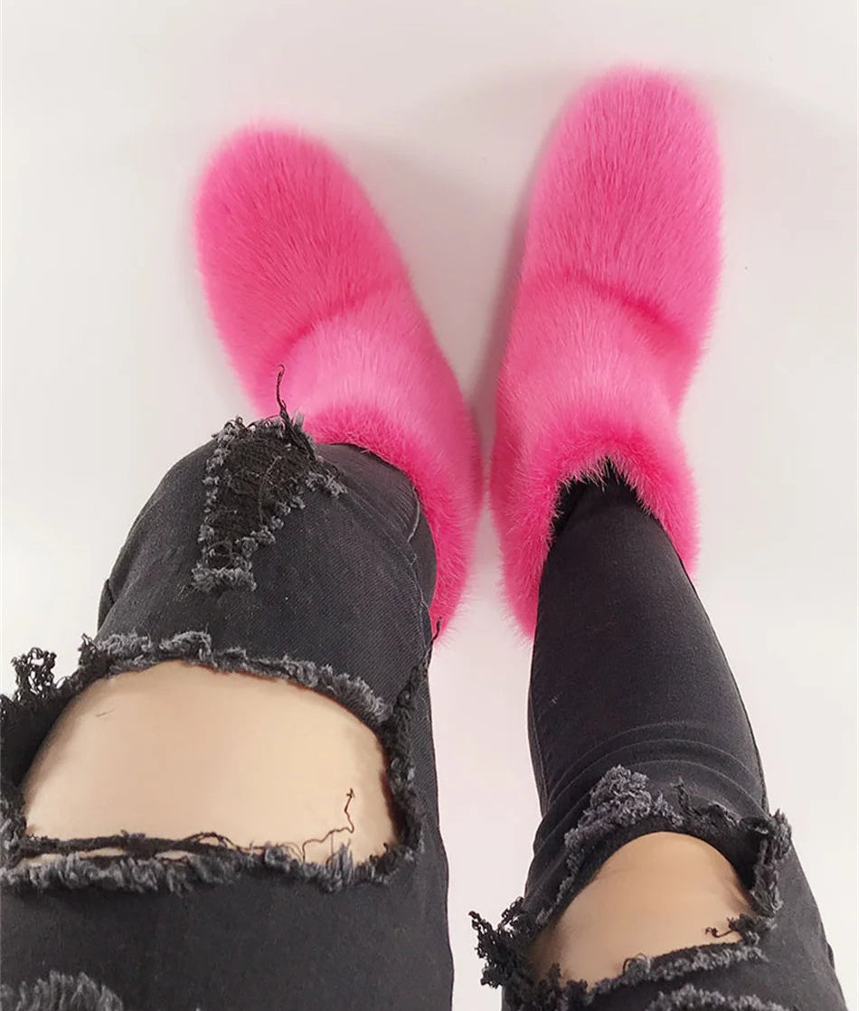 Real Mink Fur Boots Snow Boots