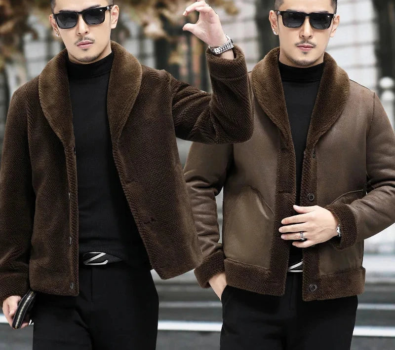 Reversible Genuine Leather Real Wool Sheared Fur Coats