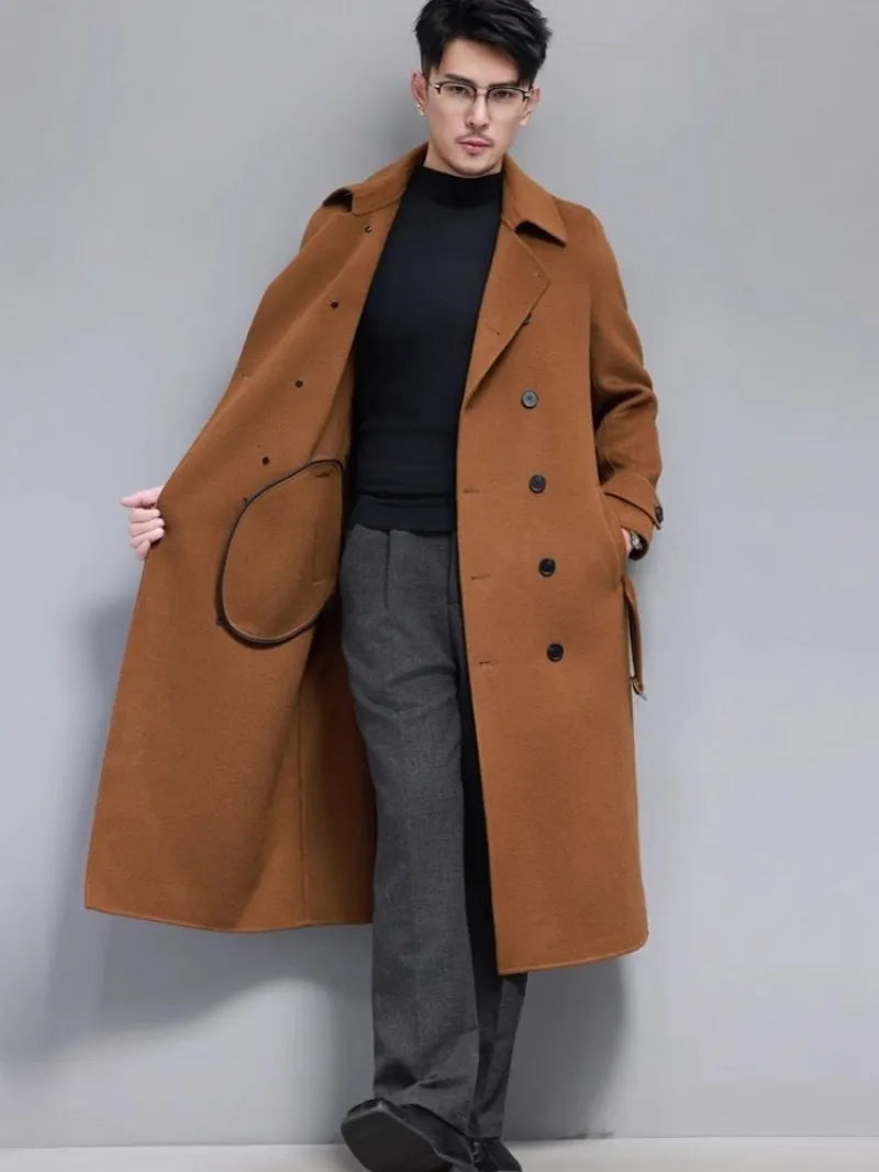 Double Faced Wool Blends Long Trench Coats