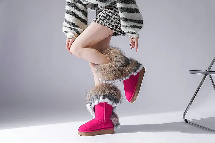 Genuine Leather Snow Boots Real Fur