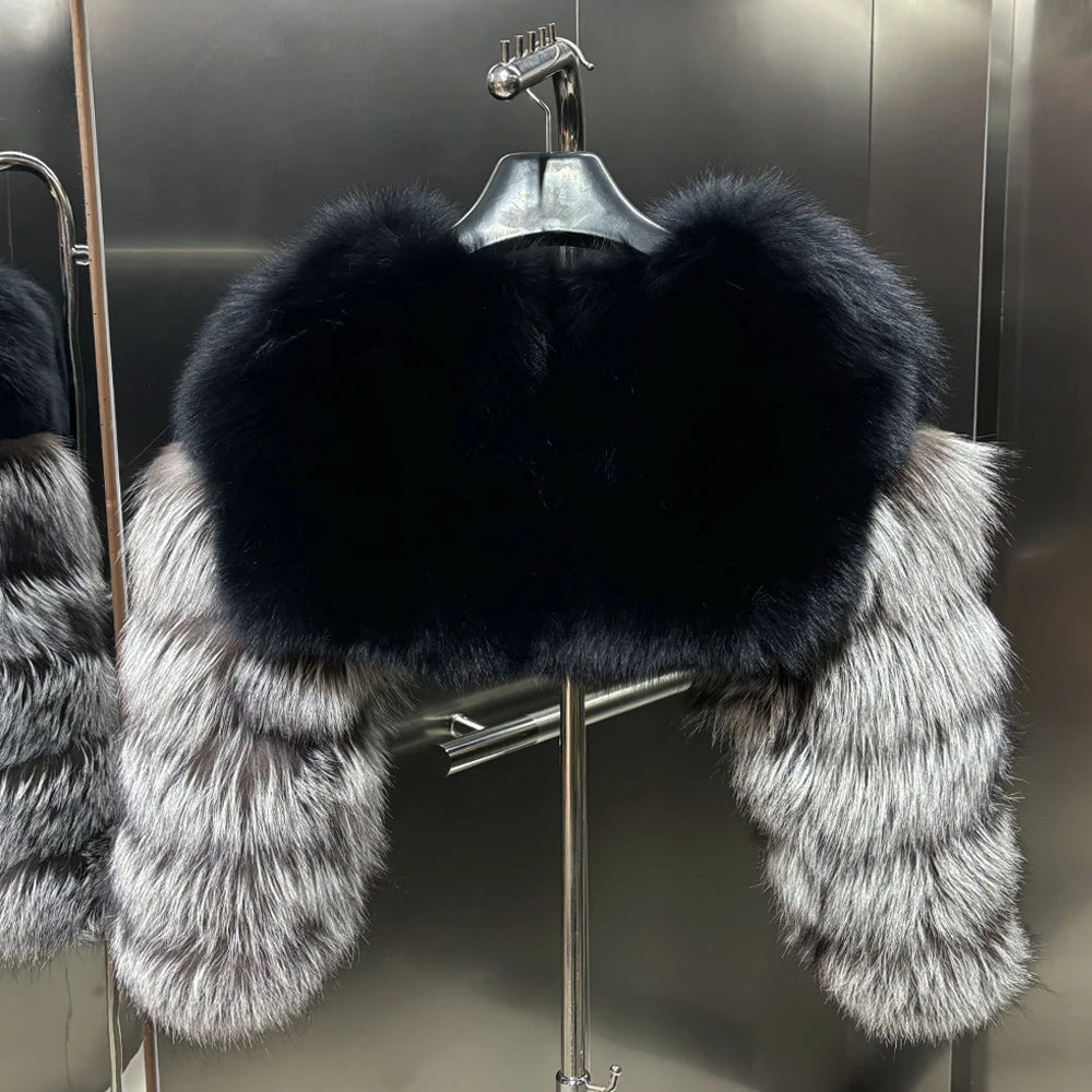 Two Tone Cropped Real Fox Fur Coats