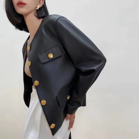 Genuine Leather Jacket No Collar