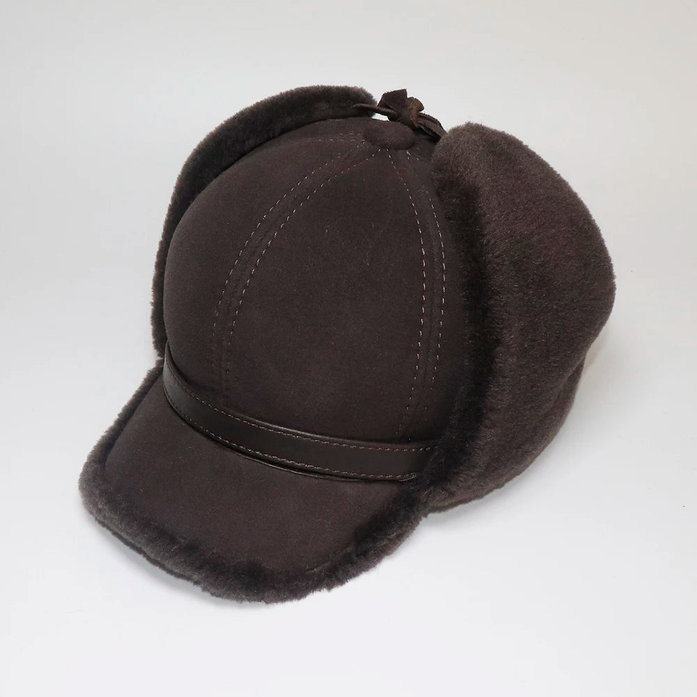 Genuine Leather Shearling Earflaps Bomber Hats