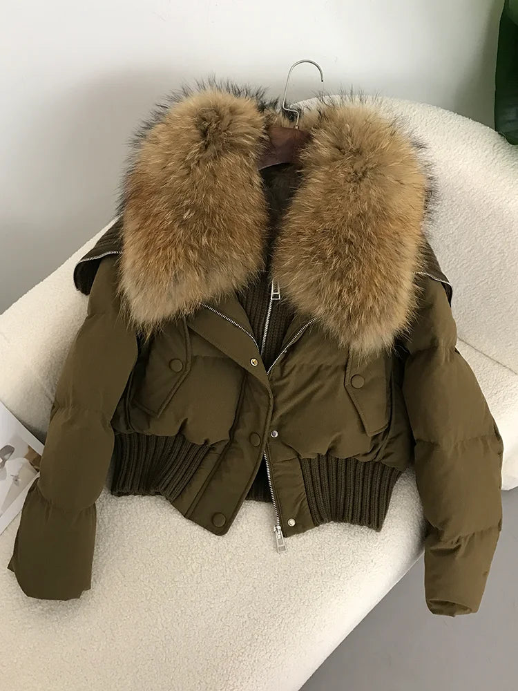 Real Fur Collar Duck Down Short Jackets