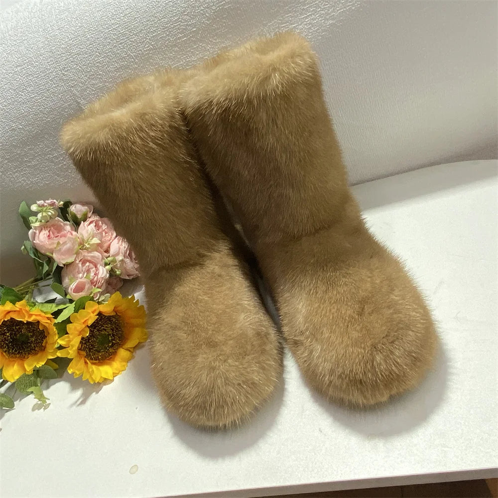 Real Mink Fur Boots Snow Boots