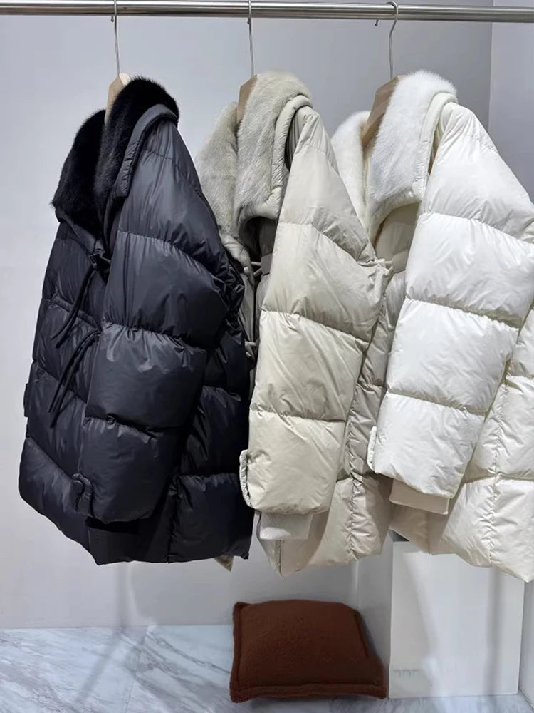 Goose Down Real Mink Fur Collar Puffer Coats