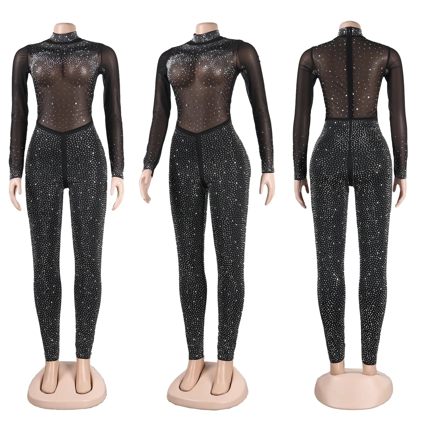 Mesh See Though Diamonds Jumpsuits