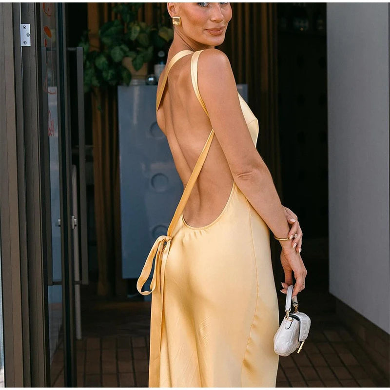 Yellow Backless Sleeveless Maxi Dress