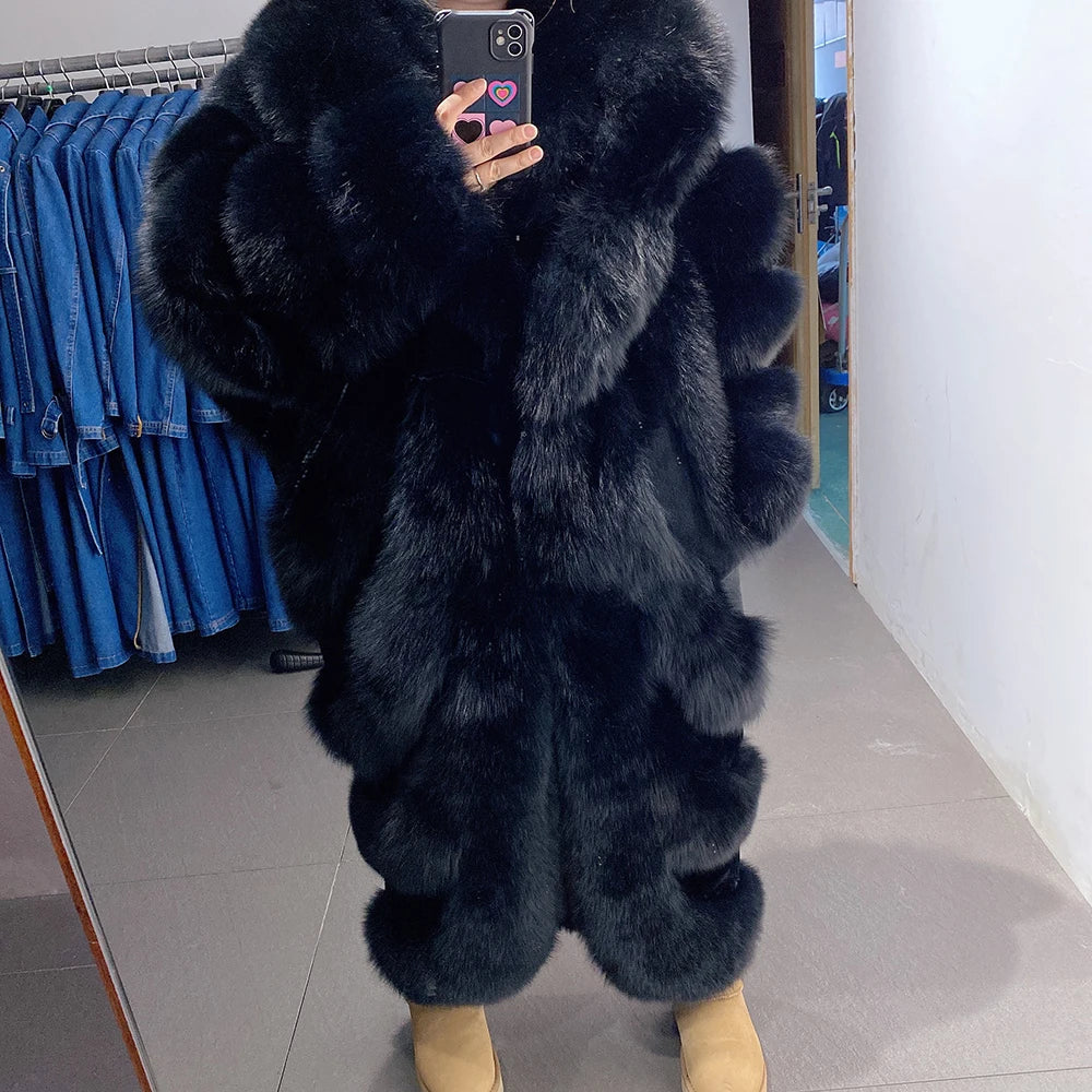 Luxury Pattern Long Real Fur Coats