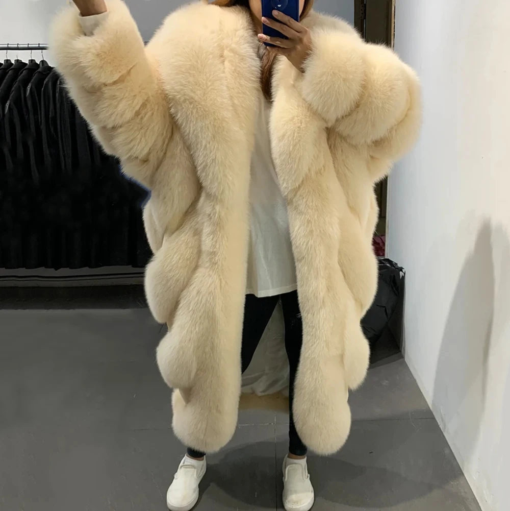 Luxury Pattern Long Real Fur Coats