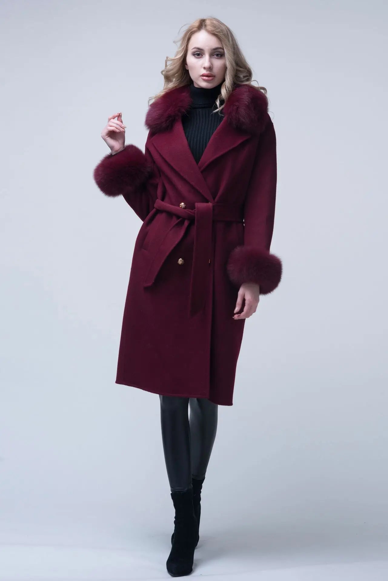 Fox Fur Detach Collar And Cuffs Wool Coats