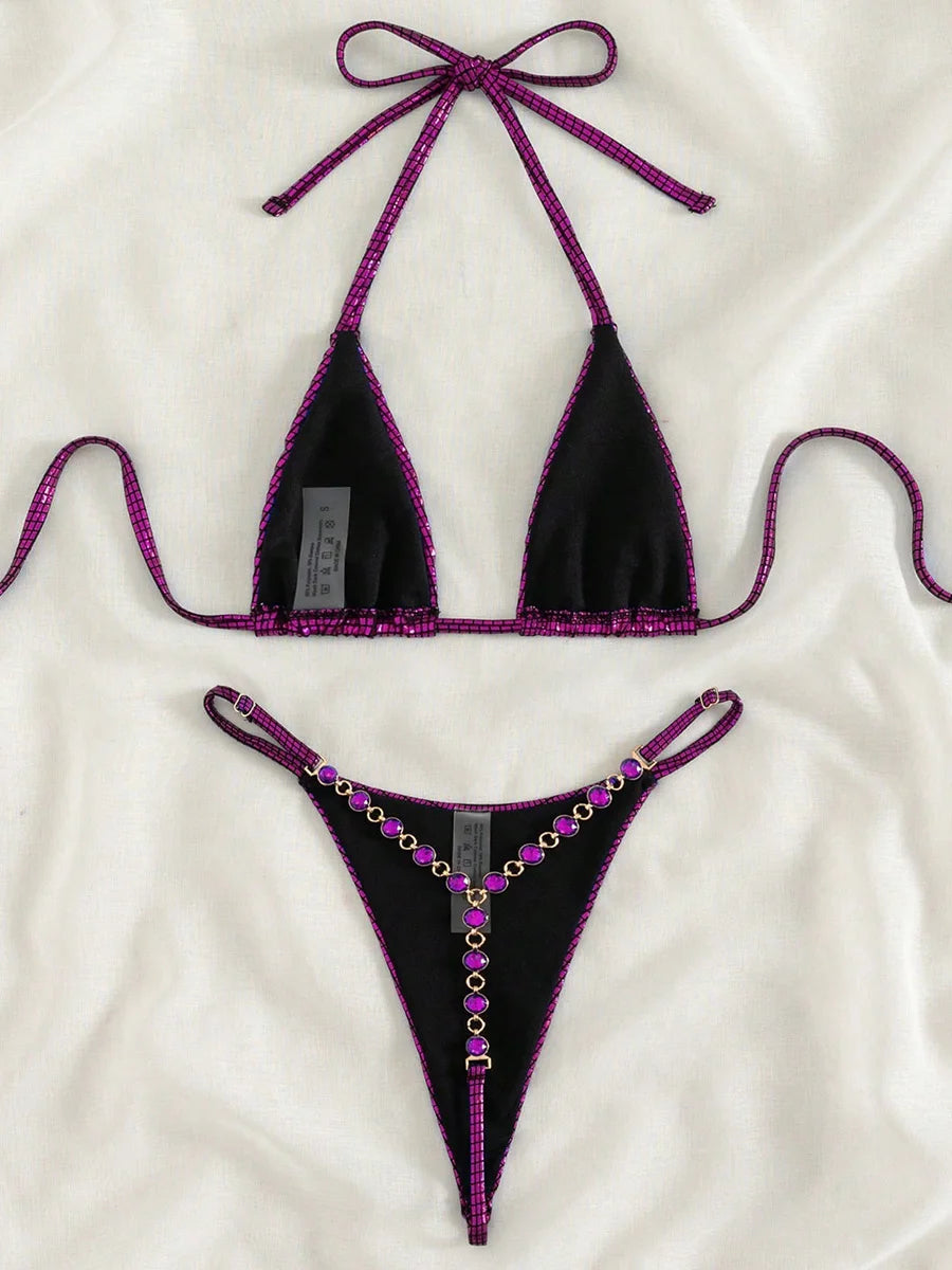 Mini Diamond G String Thong Bikini Sets