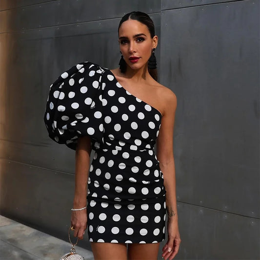 One Shoulder Puff Sleeve Mini Dress