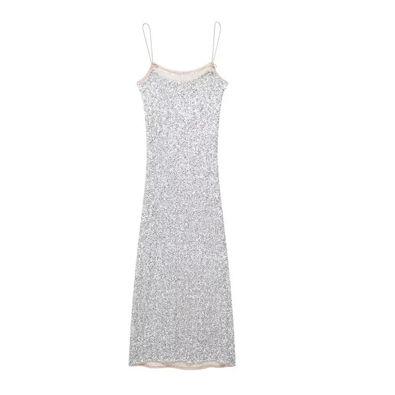 Sequin Sleeveless Backless Sling Dresses