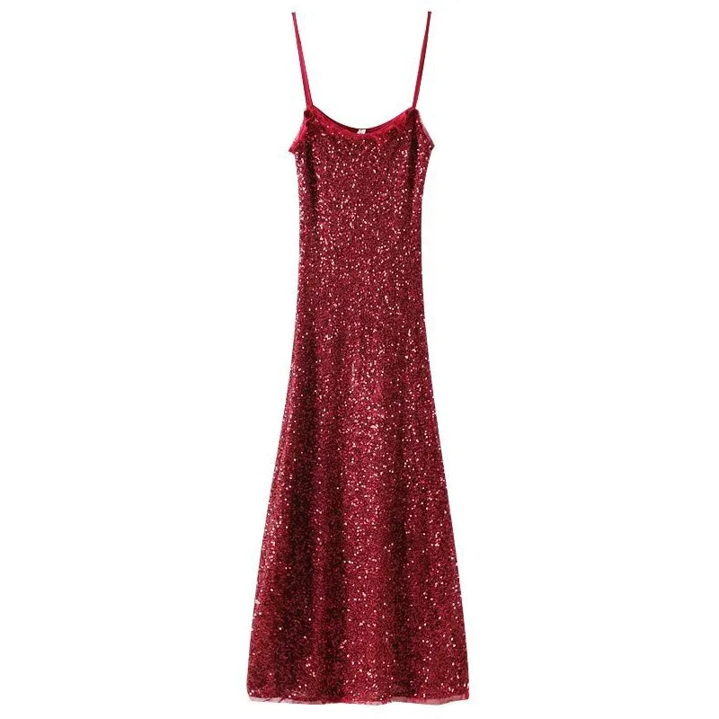 Sequin Sleeveless Backless Sling Dresses