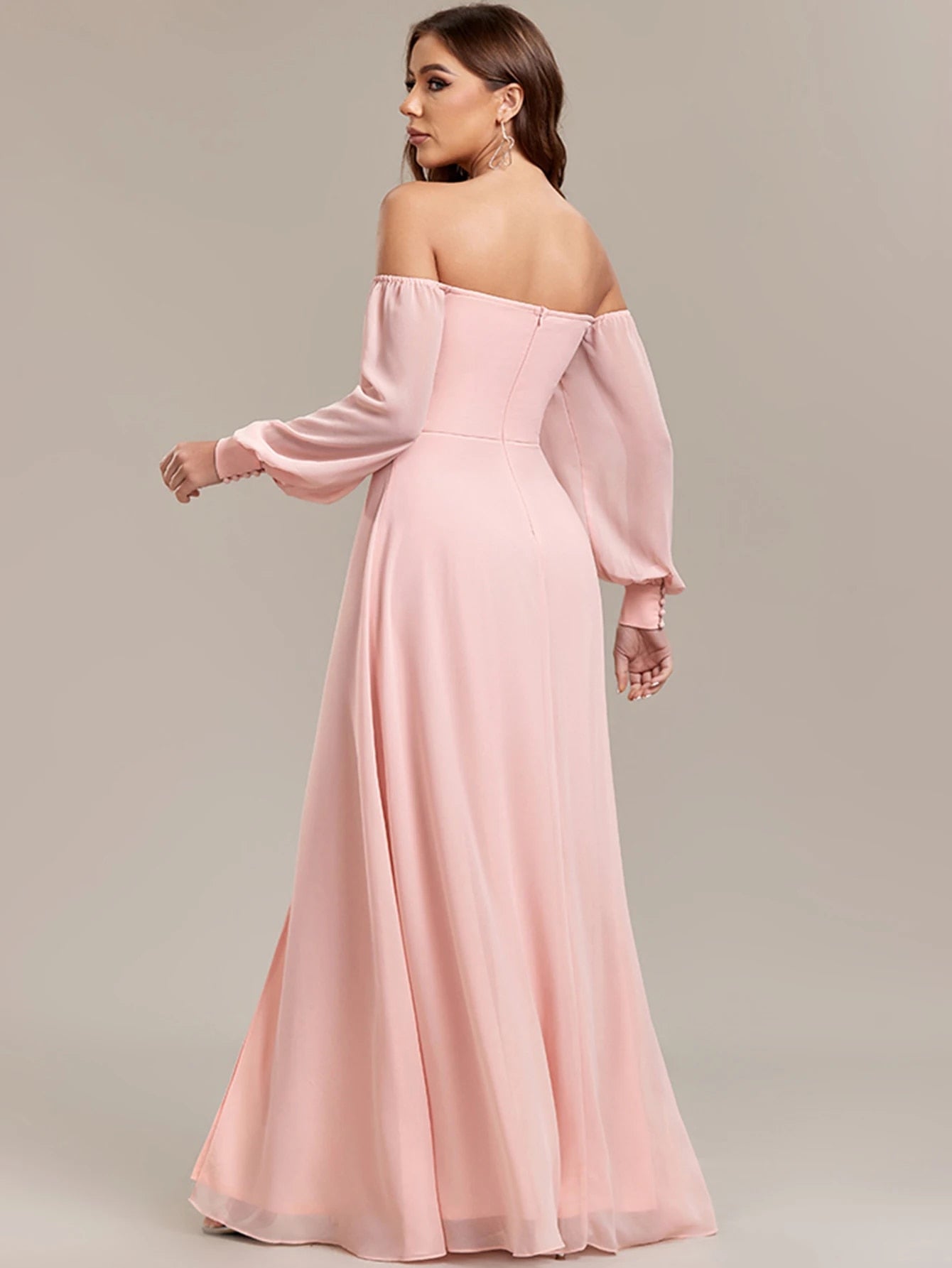 Pink Off Shoulder Chiffon Long Dress