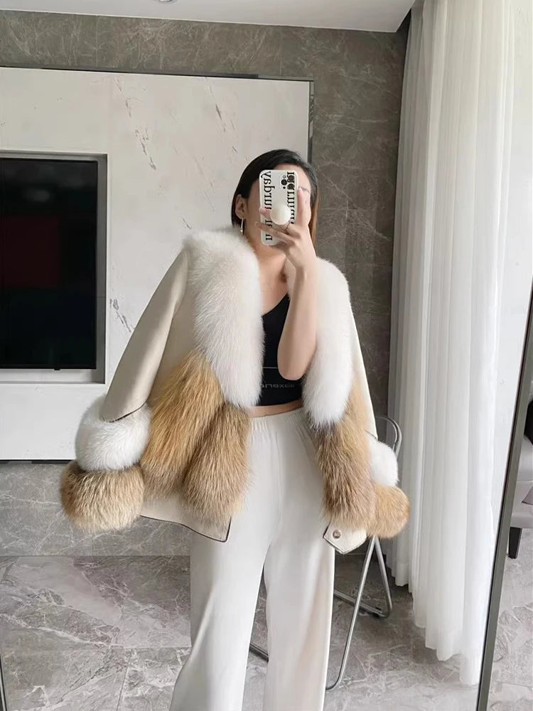 Genuine Leather Real Fox Fur Coats