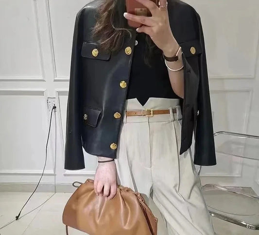 Genuine Leather Jacket No Collar