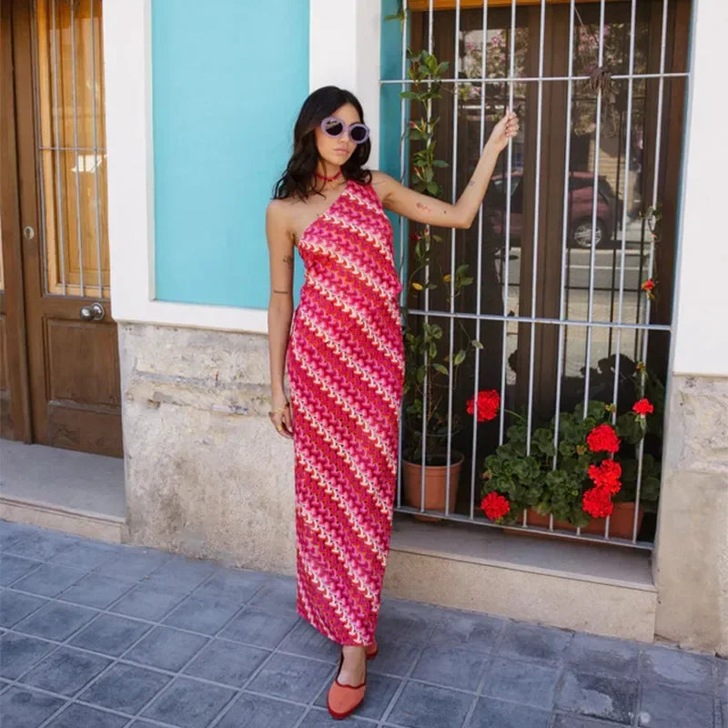 Striped Irregular Tank Top & Maxi Skirt Set