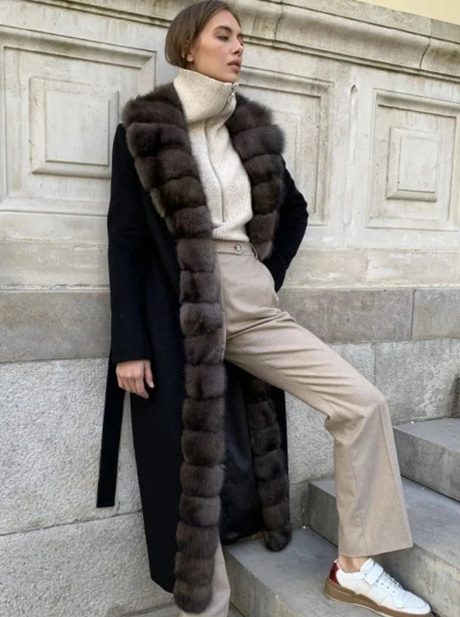 Cashmere Wool Coat Real Fur X-Long Coats