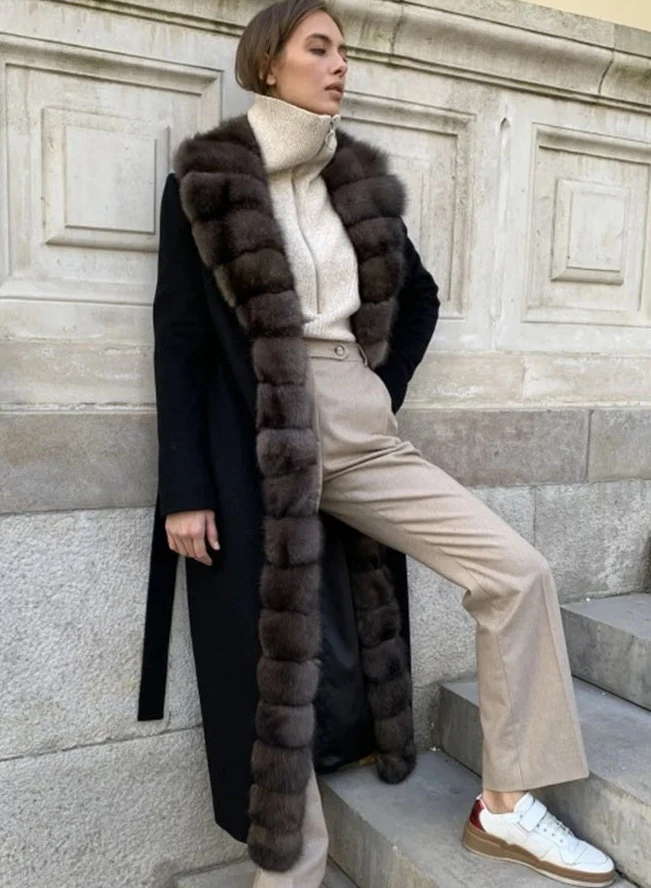 Cashmere Wool Coat Real Fur X-Long Coats