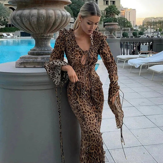 Leopard Print Halter Sleeveless Dresses