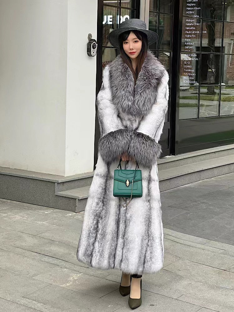 Real Fur Coats With Fox Lapel Collar & Cuffs