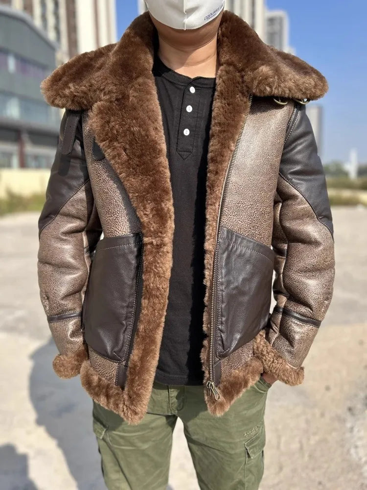 Genuine Leather Coat Real Fur Shearling Pilot B3