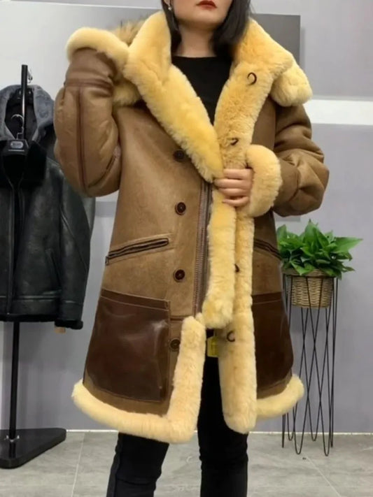 Genuine Leather Real Shearling Long Fur Coats