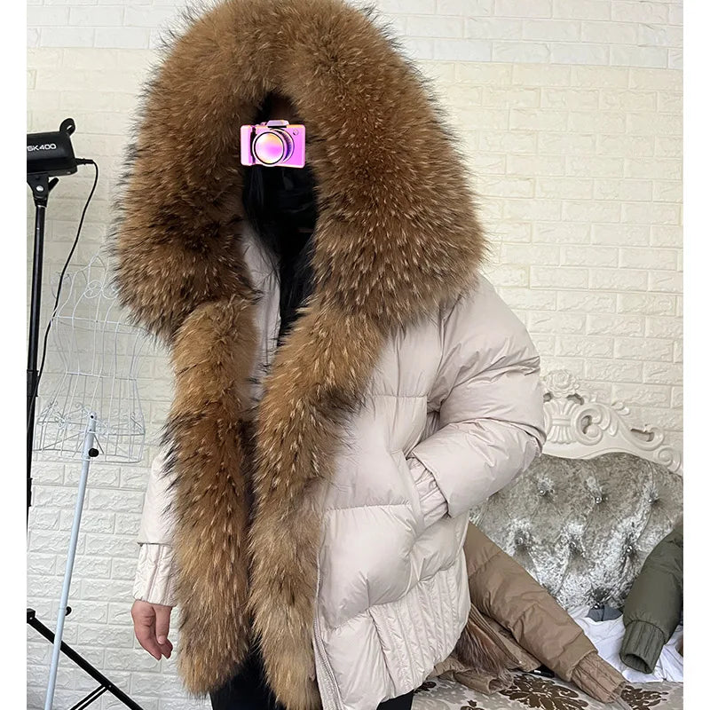 Duck Down Puffer Coats Real Fur Collar Parka